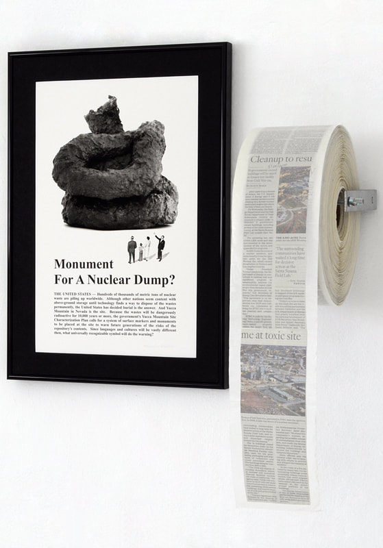 Mariona Barkus
Monument For A Nuclear Dump
Digital print, holder and roll of nuclear waste toilet paper