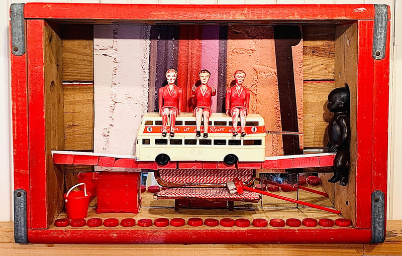 dwora fried
The Wheels on the Bus
2021
Collage, vintage dolls, vintage toys,bakelite, wooden coke box
14“x16“ x3“
$10000