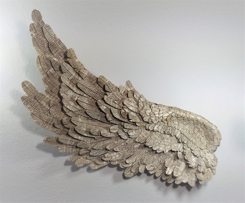 Susan Hannon</br>
“A Wing and a Prayer”</br>
2020</br>
1819 Holy Bible, Wire</br>
$1,200.00